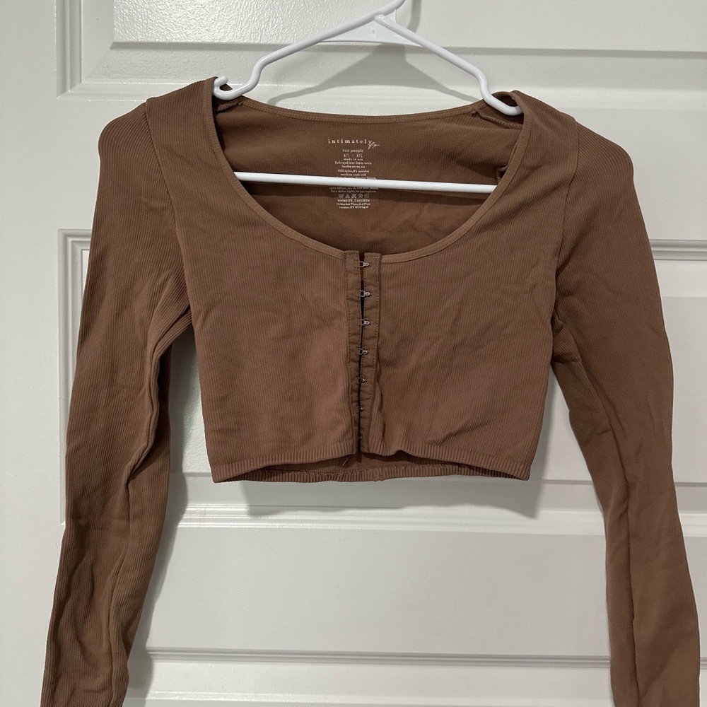 FREE PEOPLE Brown Long Sleeve Crop Top